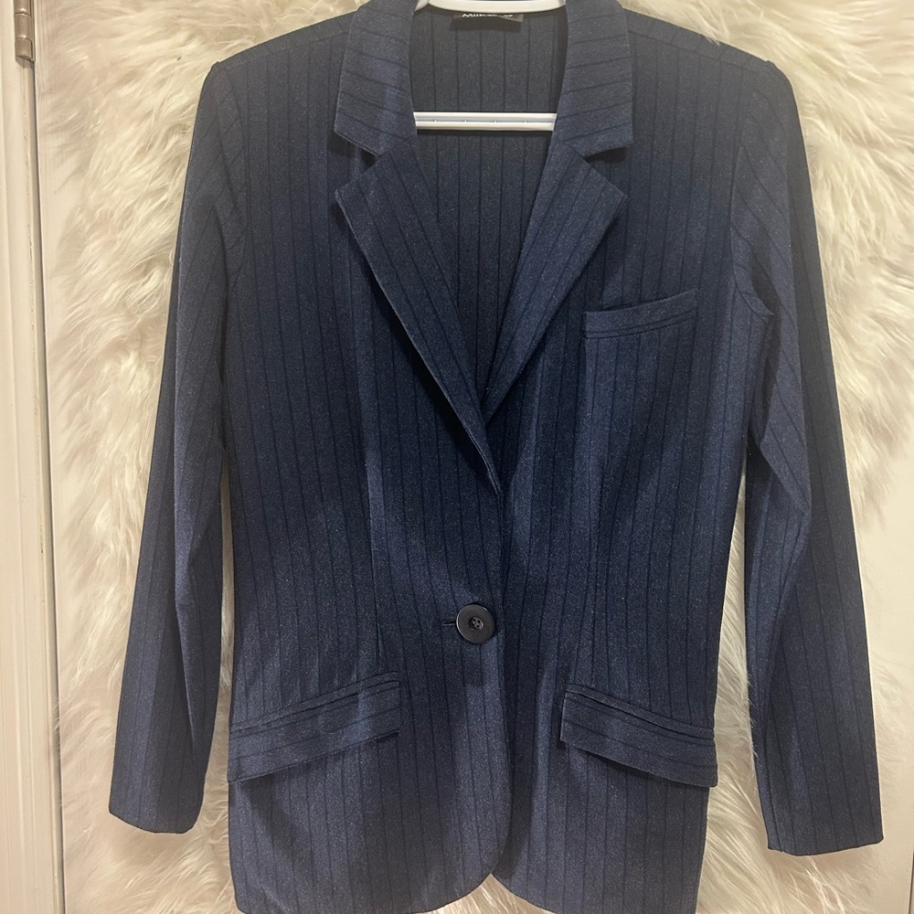 Miik Navy Blue Pinstripe Cotton Stretch Women's Blazer